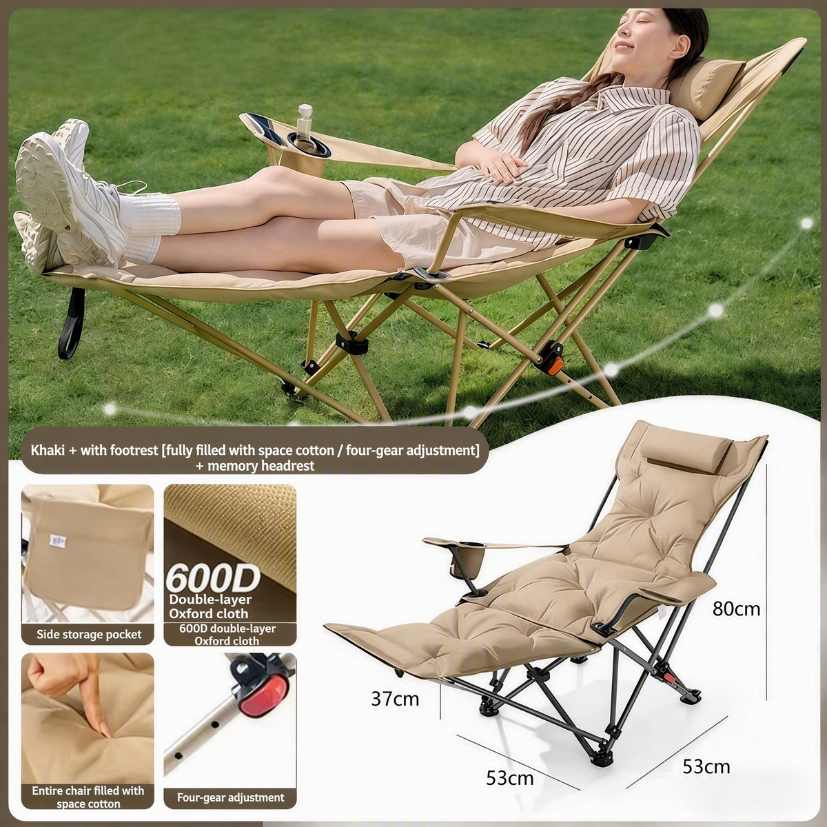 🥳2026 BESTSELLER🥾 Adjustable Folding Chair – 3/4 Recline Positions, Leg Rest – Reinforced Carbon Steel, 300 lbs – 600D Oxford – Folds for Camping & Beach! 🛡️💨