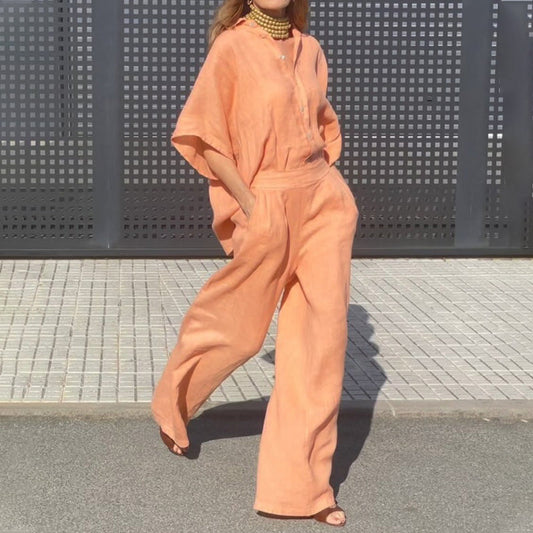 Γυναικείο casual σετ δύο τεμαχίων από βαμβάκι και λινό