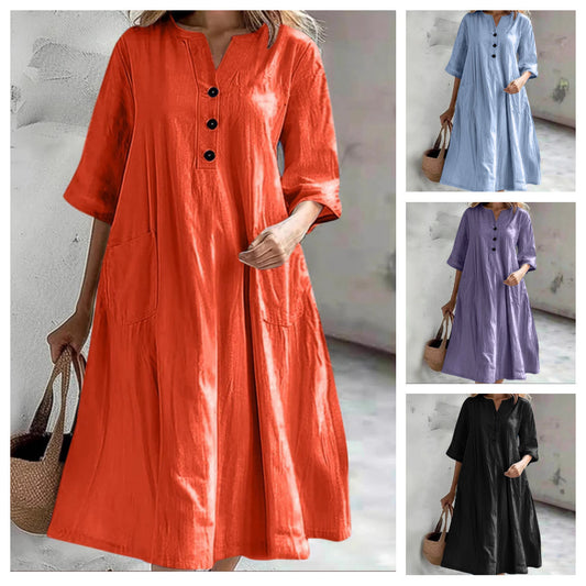 Rochie midi supradimensionată pentru femei cu buzunare A-line