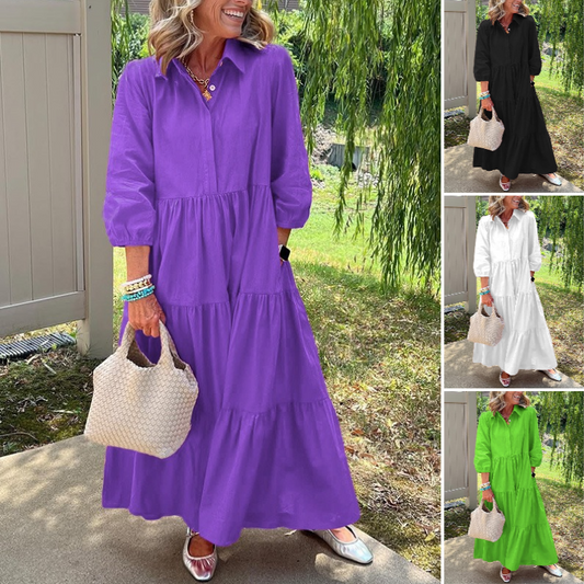 Women’s Casual Loose Fit Lapel Ankle Length Dress