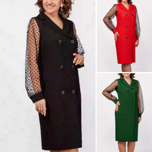 Γυναικεία μόδα πόλκα πουά λεπτό μανίκι φόρεμα κοστούμι λαιμό φορέματα