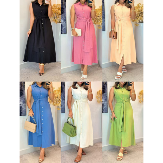 Αμάνικο φόρεμα πουκάμισο - Ζώνη που δένεται μόνη της