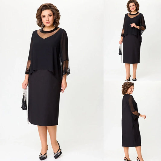 【S-4XL】✨Γυναικεία κομψά μαύρα φορέματα με μανίκι 3/4 μανίκι