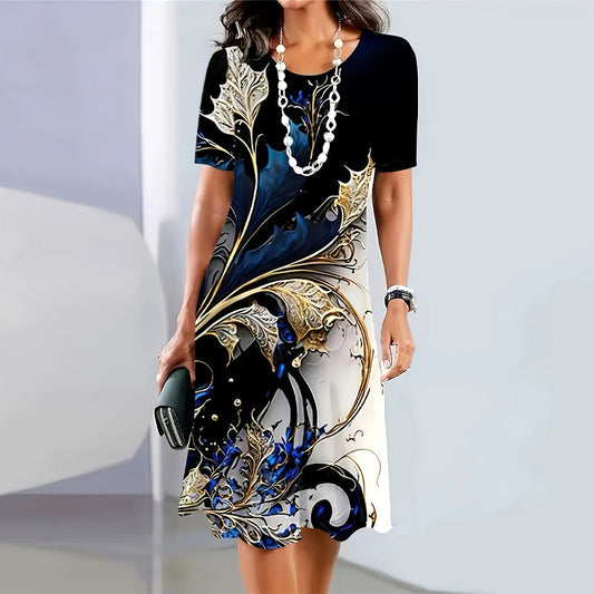 Γυναικείο casual φόρεμα με στρογγυλό λαιμό και τύπωμα