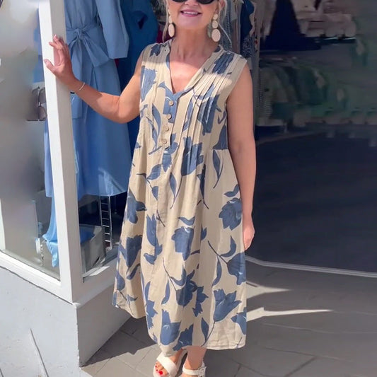 Γυναικείο αμάνικο μακρύ φόρεμα με τύπωμα