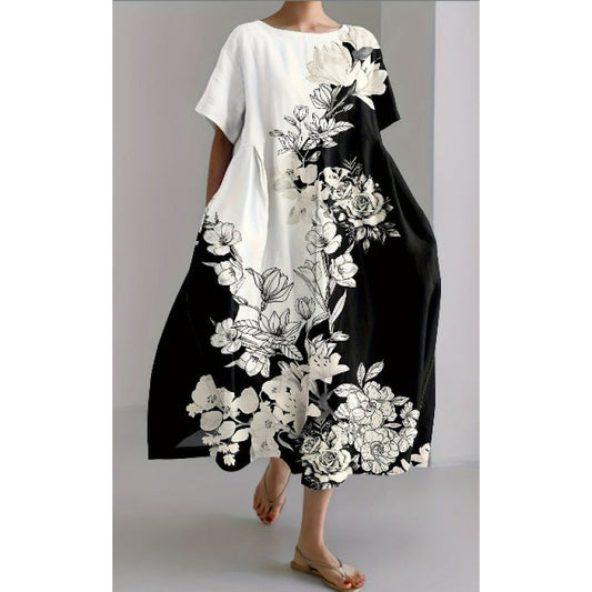 Γυναικείο casual φόρεμα με κοντό μανίκι και τύπωμα