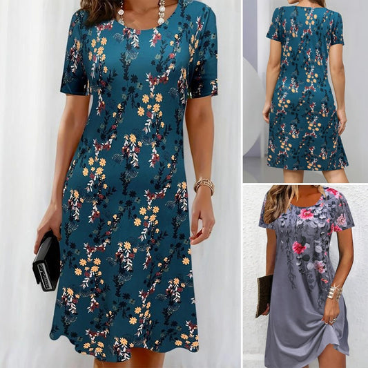 Graceful Floral Short Sleeve Dress