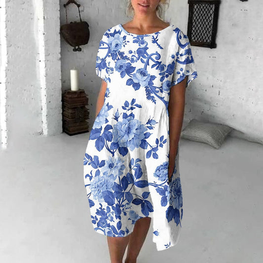 Γυναικείο casual φόρεμα με κοντό μανίκι και τύπωμα