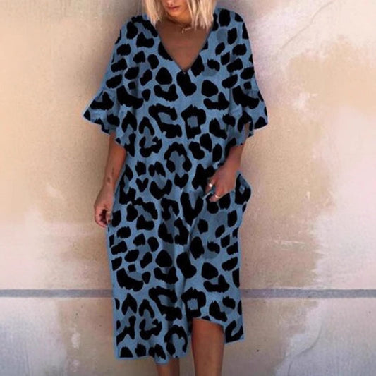 Leopard Print V-Neck Ruffle Dress