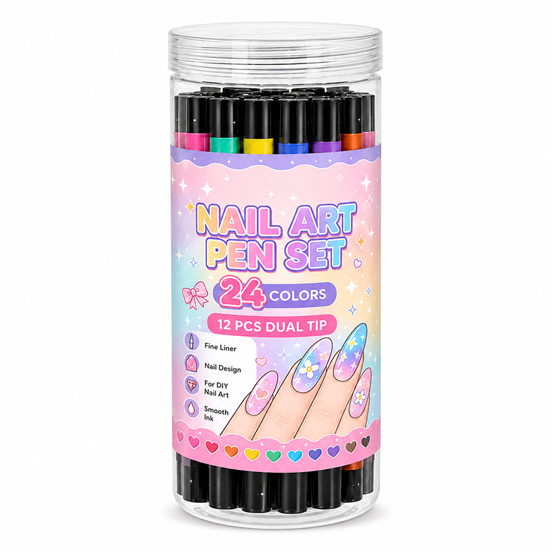 ⏳LAST DAY SPECIAL PRICE £7.99!!💕🎁24 Shades Dual-Tip Nail Art Marker Kit, Quick-Dry Painting Pens For DIY Nail Designs💅