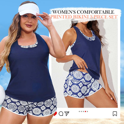 🏖️Άνετο γυναικείο μπικίνι με στάμπα σετ 3 τεμαχίων
