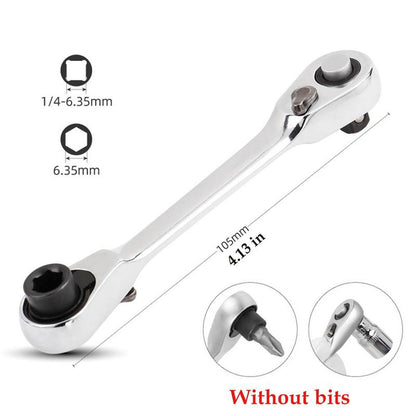 Silver Ratchet Wrench 1/4 Inch Mini Double Headed 72 Tooth Drive Socket
