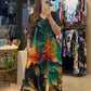 👗 Γυναικείο Μακρύ Φόρεμα με Τύπωμα και V-Λαιμόκοψη