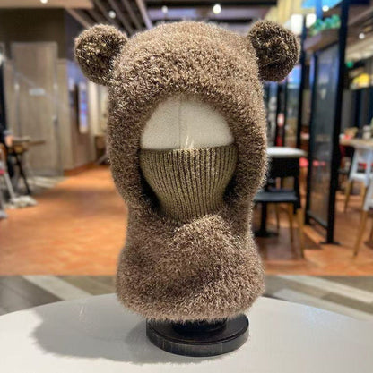 ⏳🎁70% OFF!!!-Ready for Winter!!!❄️🐻3-in-1 Cute Bear Ear Fleece Plush Winter Hat