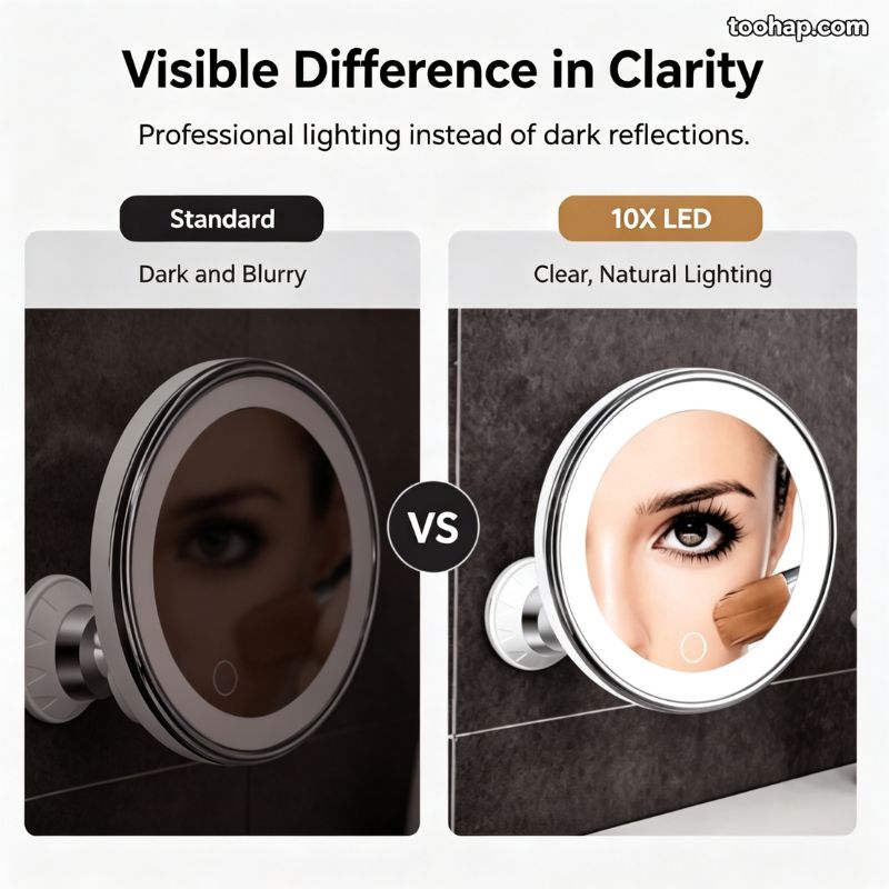 ⏳🔥LIMITED-TIME 50% OFF! ⏰💄10X Magnifying LED Makeup Mirror, Suction Mounted Illuminated Mirror For Skincare & Cosmetic Application💄