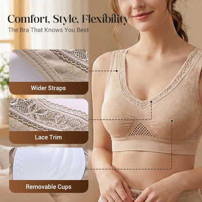 🏆 Last Day Buy 1 Get 1 Free 💐 🎁Lace Wireless Pure Cotton Buttonless Comfy Lifting Bra