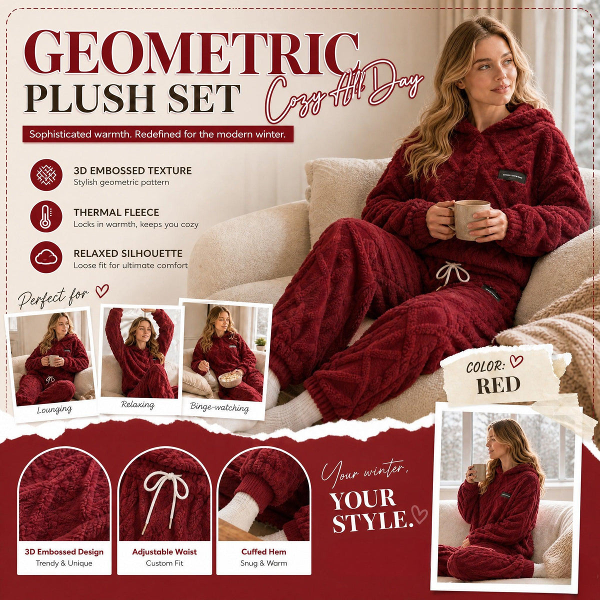 🔥🍂 Embossed Geometric Plush Set – Timeless Comfort & Effortless Style For Every Occasion