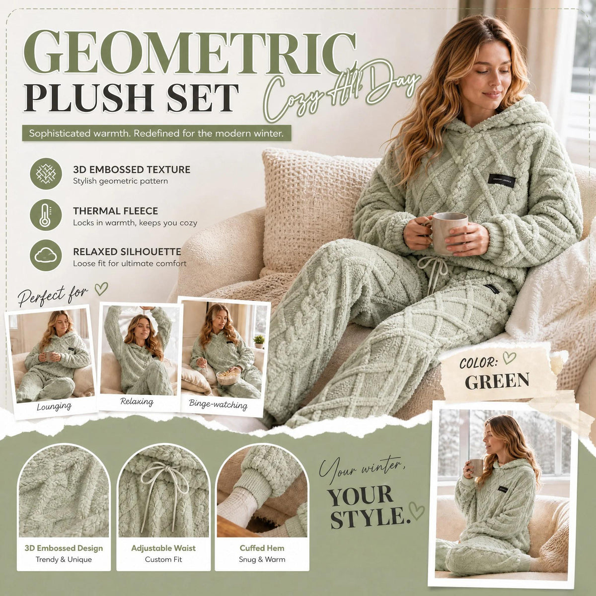 🔥🍂 Embossed Geometric Plush Set – Timeless Comfort & Effortless Style For Every Occasion