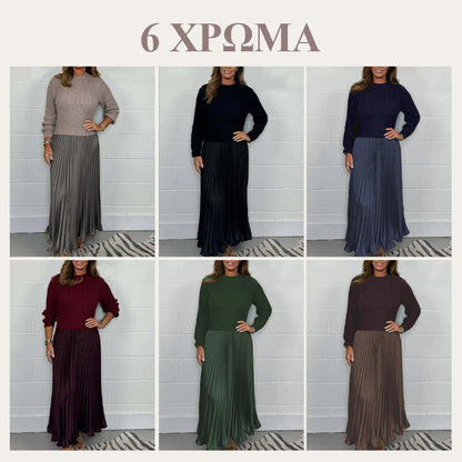 Μοντέρνα και κομψά πλισέ φορέματα με στρογγυλό λαιμό