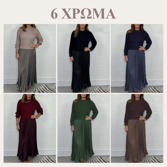 Μοντέρνα και κομψά πλισέ φορέματα με στρογγυλό λαιμό