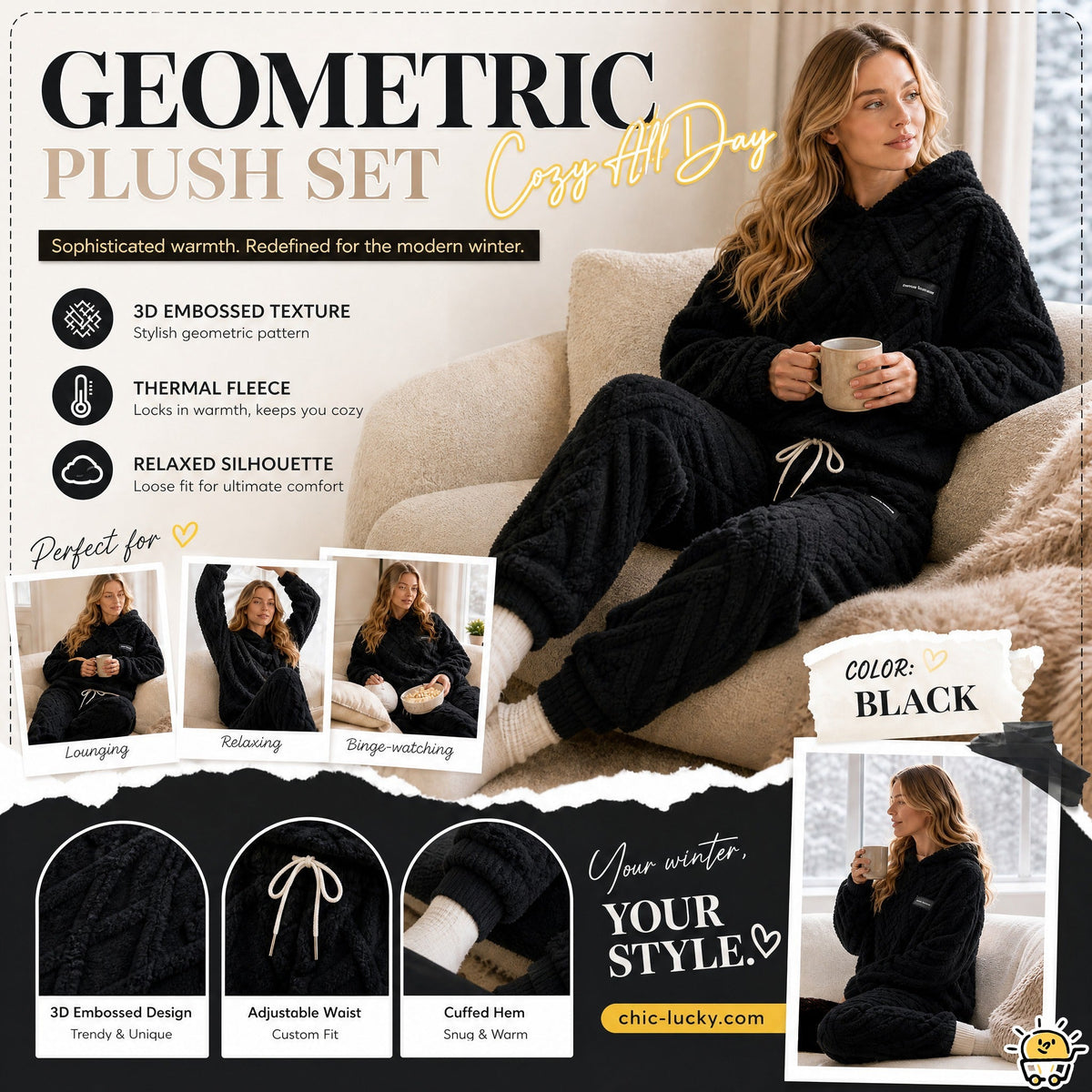 🔥🍂 Embossed Geometric Plush Set – Timeless Comfort & Effortless Style For Every Occasion