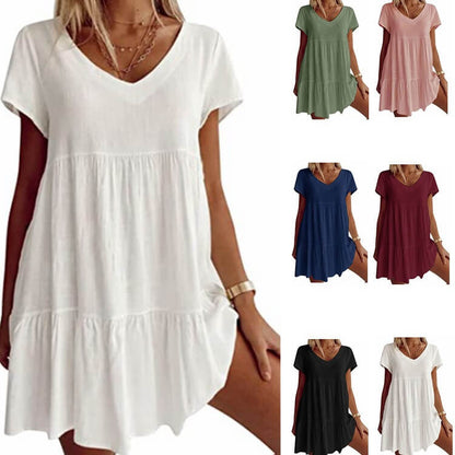 ✨Casual szőtt ruha rövid ujjakkal és V-nyakkal👗