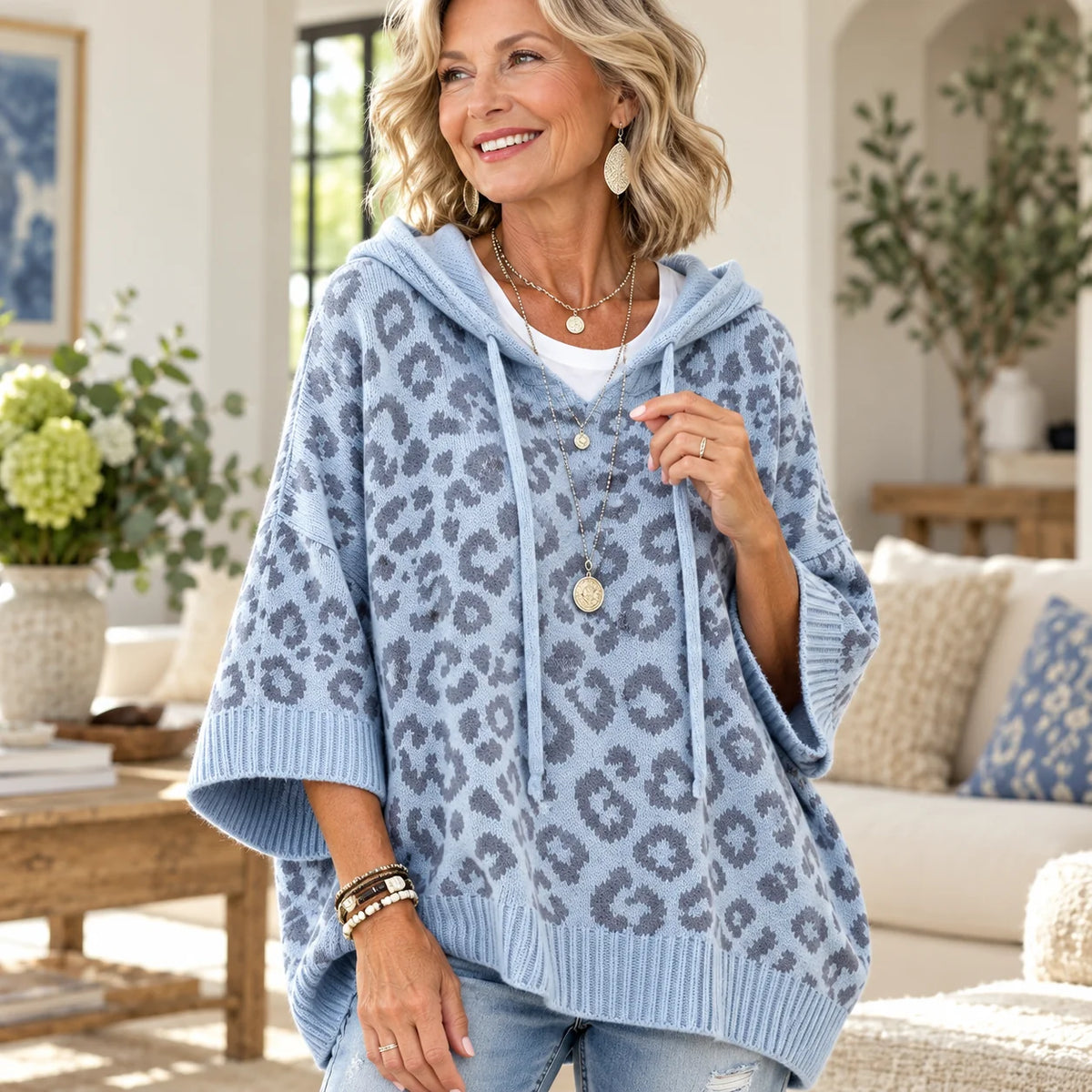 ✨Women’s Leopard Print Hooded Poncho Sweater