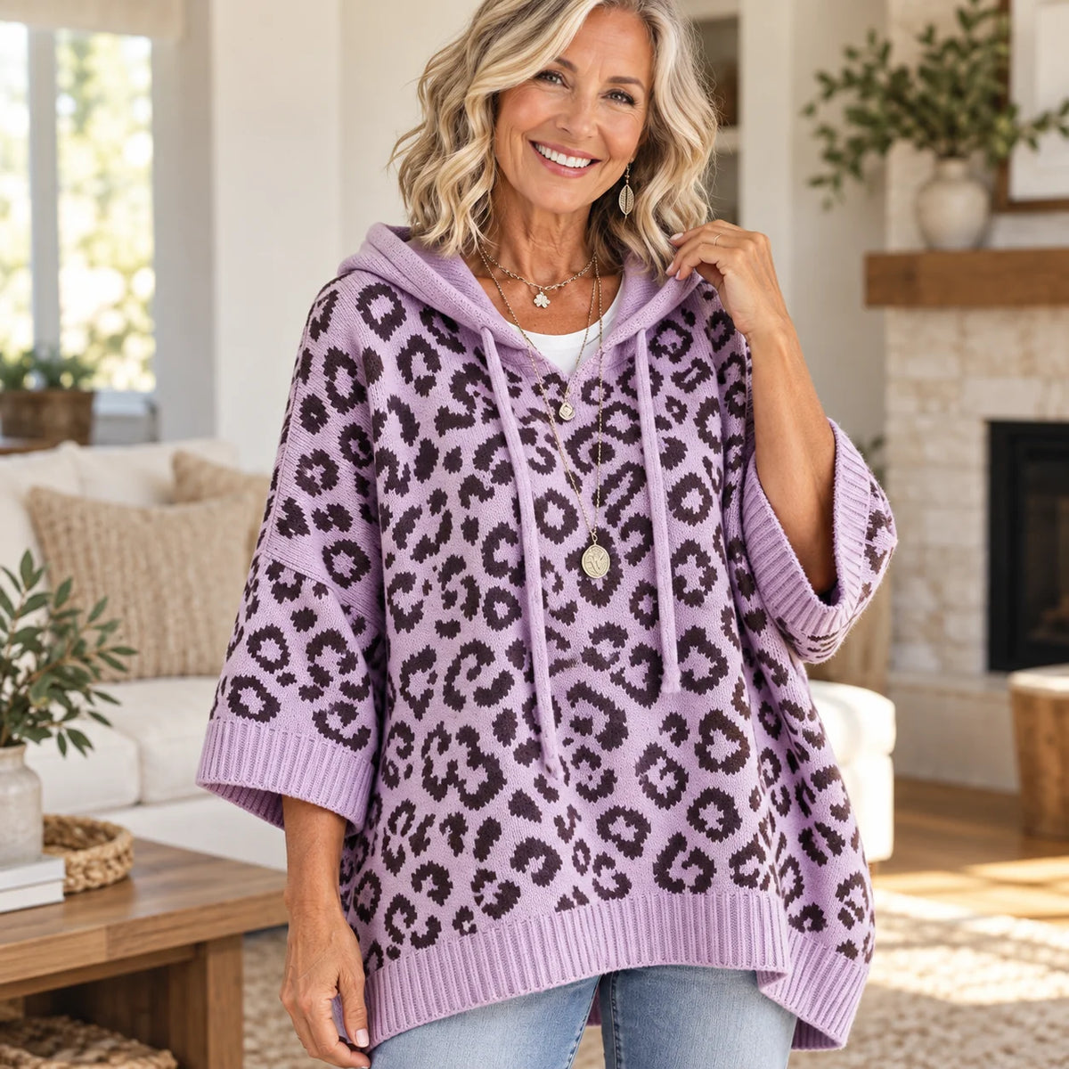 ✨Women’s Leopard Print Hooded Poncho Sweater