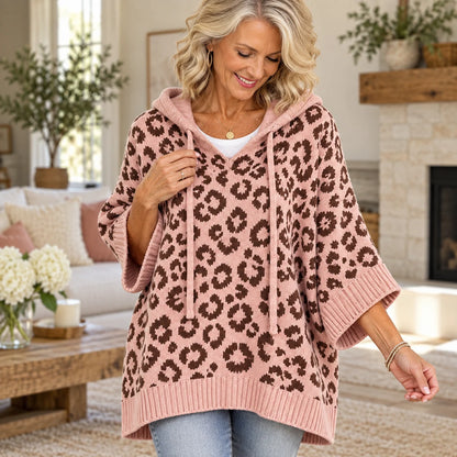 ✨Women’s Leopard Print Hooded Poncho Sweater