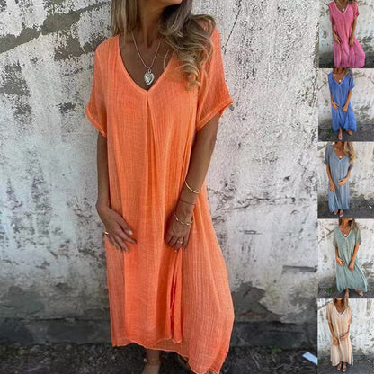 【M-3XL】🎁Άνοιξη και καλοκαίρι άνετο βαμβακερό λινό φόρεμα