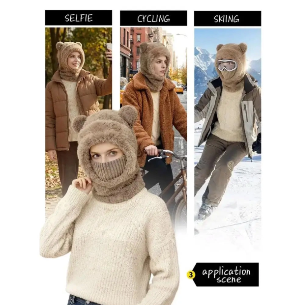 ⏳🎁70% OFF!!!-Ready for Winter!!!❄️🐻3-in-1 Cute Bear Ear Fleece Plush Winter Hat