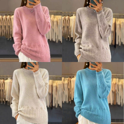 Γυναικών ρετρό στερεό χρώμα Crewneck πλεκτό πουλόβερ