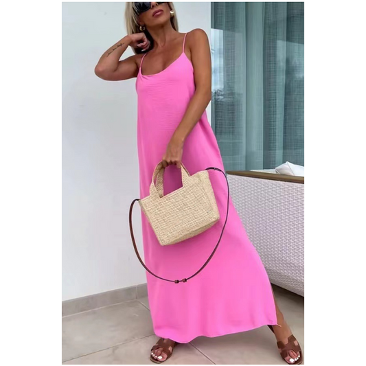 💗👗Ελαφρύ στράπλες μάξι φόρεμα με πλαϊνό σκίσιμο