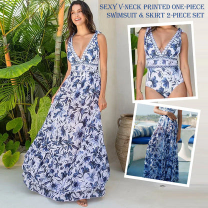 2025🩱V nyak csipke nyomtatás egyrészes fürdőruha és szoknya