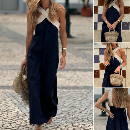💞 Γυναικεία βαμβακερά λινά αμάνικα φορέματα