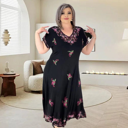 🌸 Oversized φόρεμα με V λαιμόκοψη και μεσαίο μήκος