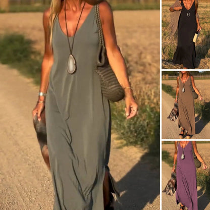 🔥👗Γυναικείο μάξι φόρεμα με γλυκιά λαιμόκοψη