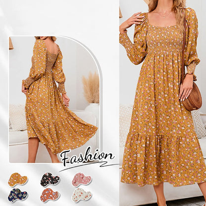 【S-2XL】🌸Ελεγειακό γυναικείο φόρεμα με φουσκωτά μανίκια με λουλούδια