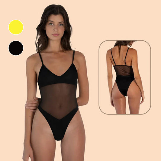 👙 Ολόσωμο μαγιό με λαιμό από πλέγμα V