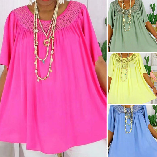 👗 Γυναικεία περιστασιακή χαλαρή κοντομάνικη μπλούζα με κοντό μανίκι