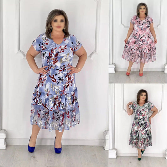Women's Elegant V-Neck Short Sleeve Dress