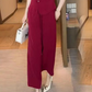 💖 Γυναικεία μπλούζα με κοντό μανίκι V-Neck και ταιριαστό παντελόνι με φαρδιά πόδια σετ δύο τεμαχίων