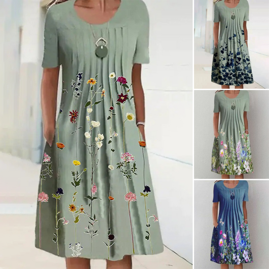 【S-3XL】👗Φλοράλ φόρεμα με στρογγυλό λαιμό