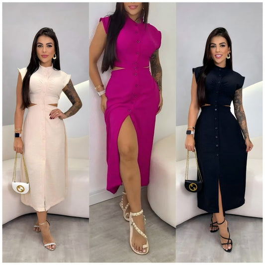Women's Elegant Cap Sleeve Split Dress