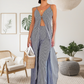 Women's Striped Sleeveless Slit Long Tops ＆ Pants Set