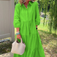 Women’s Casual Loose Fit Lapel Ankle Length Dress