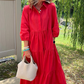 Women’s Casual Loose Fit Lapel Ankle Length Dress