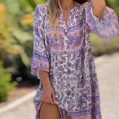👗【S-5XL】🌸Γυναίκες φλοράλ φόρεμα V λαιμόκοψη