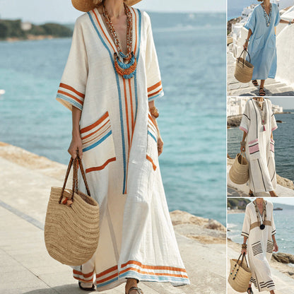 💃Γυναικεία χαλαρά μακριά φορέματα με V-λαιμό