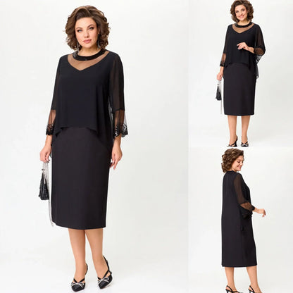 【S-4XL】✨Γυναικεία κομψά μαύρα φορέματα με μανίκι 3/4 μανίκι